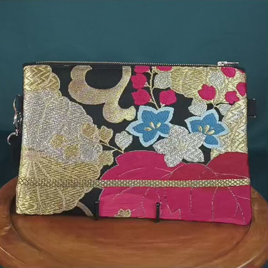 Pièce unique en tissu japonais vintage (obi). Fait main en France. Élégance, symboles japonais et upcycling textile.